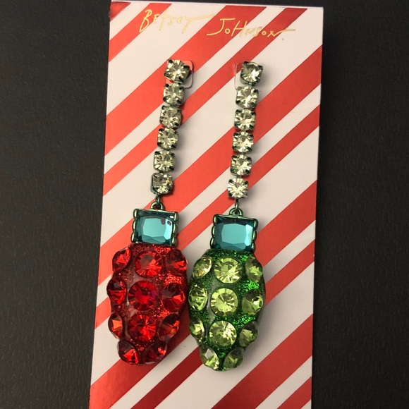 Betsey Johnson Jingle Bell Bling Linear Christmas Light Mismatch Drop Earrings - Picture 3 of 14